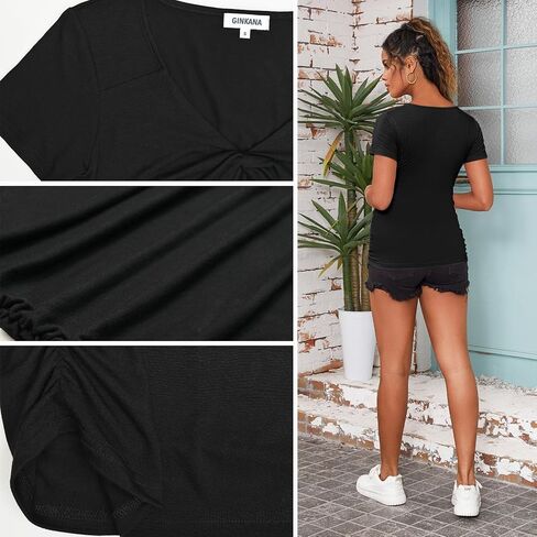 قمصان الأمومة النسائية Bodycon تيز القمم متقاطع تويست الجبهة الحمل قمصان قصيرة الأكمام لملابس غير رسمية in Saudi Arabia