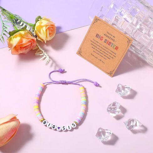 أساور الأخت الكبرى Big Sis سوار قابل للتكديس سوار سيرفر مطاطي إكسسوارات مجوهرات وردي أرجواني أرجواني قوس قزح الخرز أساور لعيد الميلاد إعلان عيد الميلاد مجوهرات ملابس يومية in Kuwait
