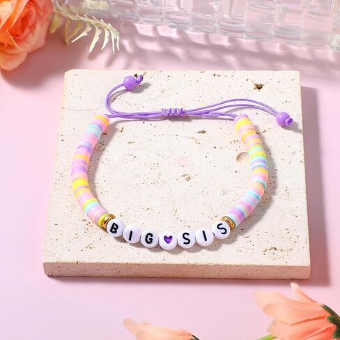 أساور الأخت الكبرى Big Sis سوار قابل للتكديس سوار سيرفر مطاطي إكسسوارات مجوهرات وردي أرجواني أرجواني قوس قزح الخرز أساور لعيد الميلاد إعلان عيد الميلاد مجوهرات ملابس يومية in Kuwait