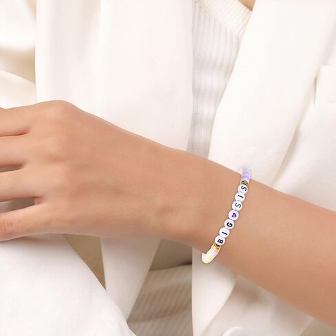 أساور الأخت الكبرى Big Sis سوار قابل للتكديس سوار سيرفر مطاطي إكسسوارات مجوهرات وردي أرجواني أرجواني قوس قزح الخرز أساور لعيد الميلاد إعلان عيد الميلاد مجوهرات ملابس يومية in Kuwait