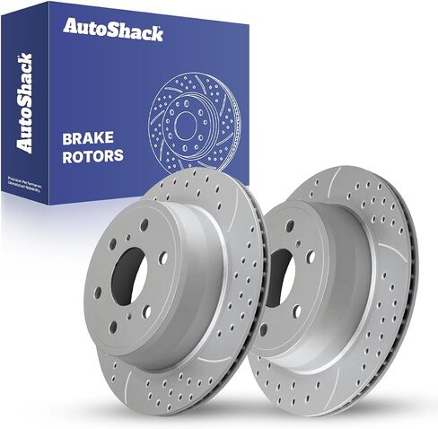 AutoShack Rear Drilled & Slotted Brake Rotors | Replacement for Cadillac Escalade Chevrolet Silverado 1500 Tahoe Suburban 1500 GMC Sierra 1500 Yukon XL V8 4WD | E-Coated | 2-PC Set | ShadowGuard in Saudi Arabia
