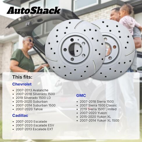 AutoShack Rear Drilled & Slotted Brake Rotors | Replacement for Cadillac Escalade Chevrolet Silverado 1500 Tahoe Suburban 1500 GMC Sierra 1500 Yukon XL V8 4WD | E-Coated | 2-PC Set | ShadowGuard in Saudi Arabia