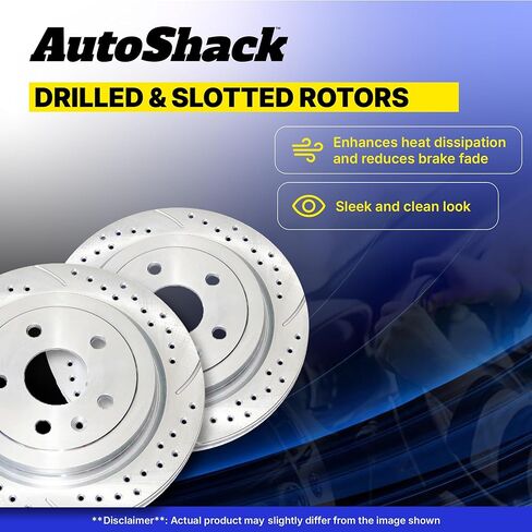AutoShack Rear Drilled & Slotted Brake Rotors | Replacement for Cadillac Escalade Chevrolet Silverado 1500 Tahoe Suburban 1500 GMC Sierra 1500 Yukon XL V8 4WD | E-Coated | 2-PC Set | ShadowGuard in Saudi Arabia