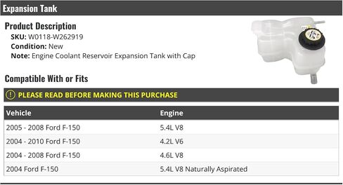 Engine Coolant Reservoir Expansion Tank with Cap - Compatible with 2004-2010 Ford F-150 in Saudi Arabia