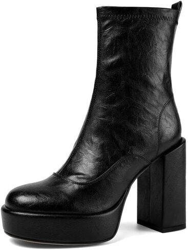 TinaCus Women's Handmade Genuine Leather Round Toe Side Zipper Platform High Heel Ankle Boots in Saudi Arabia