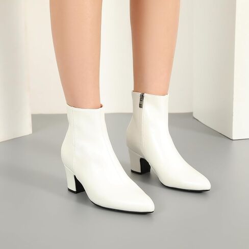 Enelauge Women's Ankle Boots Chunky Block Heel Pointed Toe Fall Heeled Dress Booties Comfortable Short Boots with Side Zipper in Saudi Arabia