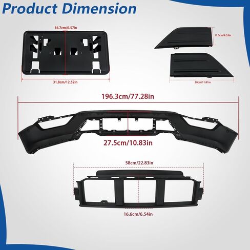 Black Steel and Plastic Front Bumper 5 Pieces with Bumper Grille License Plate Bracket Corner Panel Grille Trim Panel without Park Sensor Hole Replacement for F150 2021-2023 in Saudi Arabia
