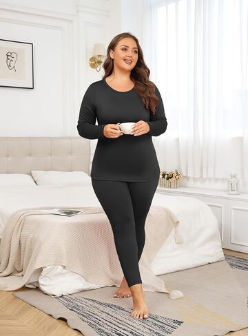 Women's Plus Size Thermal Underwear for Long Sleeve Fleece Lined Base Layer Top and Bottom Sets XL-5XL in Saudi Arabia