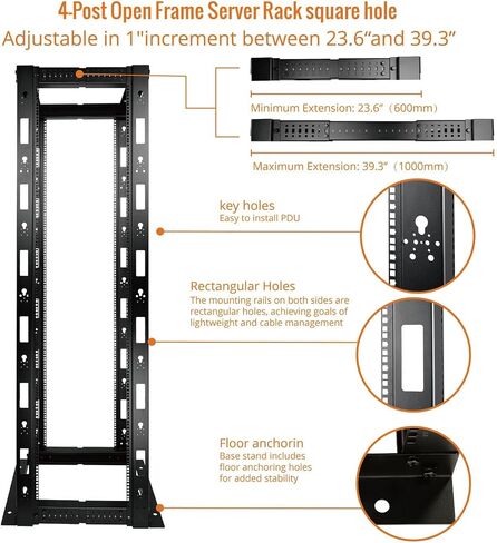 2-Post 38U Open Frame Server Rack for 19inch AV/Data/IT Network Equipment,with Tapped Hole in Saudi Arabia