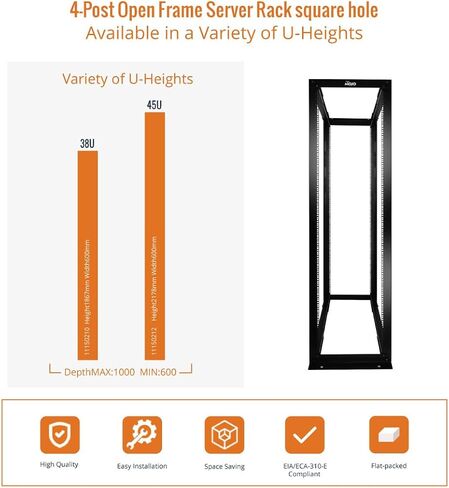 2-Post 38U Open Frame Server Rack for 19inch AV/Data/IT Network Equipment,with Tapped Hole in Saudi Arabia