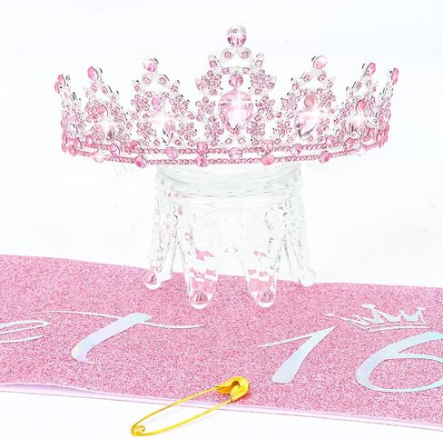 YARIEW Sweet 16 Birthday Decorations, 16th & Sweet Sixteen Sash and Tiara Set, Pink in Kuwait