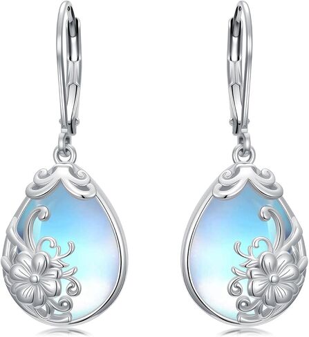 925 Sterling Silver Moonstone Drop Dangle Earrings, Flower/Moon/Star/Tree of Life Dangle Earrings Moonstone Earrings Jewelry Gift for Women in Saudi Arabia