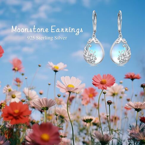 925 Sterling Silver Moonstone Drop Dangle Earrings, Flower/Moon/Star/Tree of Life Dangle Earrings Moonstone Earrings Jewelry Gift for Women in Saudi Arabia