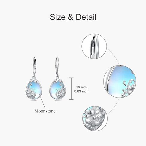 925 Sterling Silver Moonstone Drop Dangle Earrings, Flower/Moon/Star/Tree of Life Dangle Earrings Moonstone Earrings Jewelry Gift for Women in Saudi Arabia