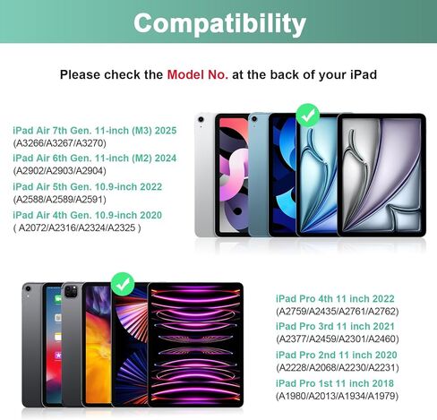 Keyboard Case for iPad Air 11 inch (M2) 2024 and iPad Air 4th/5th 10.9 inch & iPad Pro 11 inch (4th/3rd/2nd/1st), Built-in Pencil Holder, Tablet Cases with Bluetooth Keyboard and Mouse, Black in Kuwait