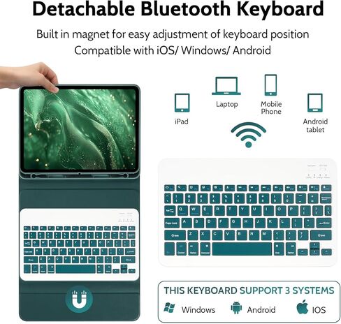 Keyboard Case for iPad Air 11 inch (M2) 2024 and iPad Air 4th/5th 10.9 inch & iPad Pro 11 inch (4th/3rd/2nd/1st), Built-in Pencil Holder, Tablet Cases with Bluetooth Keyboard and Mouse, Black in Kuwait