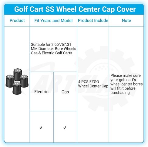 CartClan Golf Cart SS غطاء غطاء مركز العجلة يناسب 2.65 بوصة Dia Bore Wheel Rim SS أغطية مركز بلاستيكية من الكروم لعجلة EZGO Golf Cart-4 حزم in Kuwait