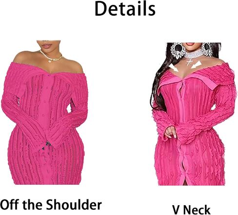 Sexy Off Shoulder Dresses for Women Pleated See Through Long Sleeve Button Down Slit Bodycon Maxi Dress in Saudi Arabia