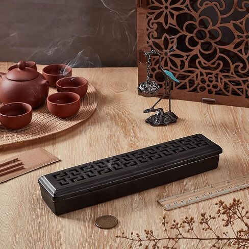 FINGERINSPIRE Incense Holder for Sticks 9.7x2.2x1.4 Inch Porcelain Incense Burner Holder Box Black Zen Home Office Decor Ash Catcher for Meditation Yoga Spa in Saudi Arabia
