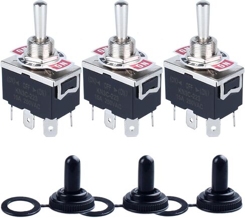 3Pcs SPDT Latching Toggle Switch 30A 12VDC/ 20A 120VAC ON/Off/ON 3Pin Electric Pull Push Switch with Waterproof Boot Cap and Spade Terminals for Car Truck Boat Marine in Kuwait