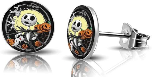 SIISPRI 316L Surgical Stainless Steel Halloween Jack Skellington Round Circle Button Stud Post Earrings 10MM in Saudi Arabia