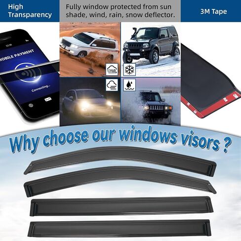 4pcs Front+Rear Smoke Tint Sun/Rain Guard Outside Mount Tape-On Vent Window Visors compatible with 05-12 Avalon in Kuwait
