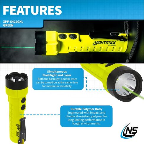 Nightstick XPP-5422GM Intrinsically Safe Dual-Light Flashlight w/Magnets-3 AA (not Included) -Green-UL913, Multicolor in Kuwait