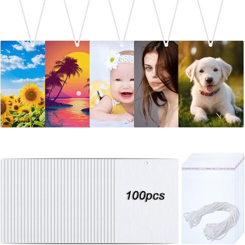 100 قطعة من أوراق معطر الهواء بالتسامي، أوراق معلقة معطرة للسيارة، أوراق معطرة مستطيلة الشكل مع 100 قطعة من الحقائب والحبال لمعظم ديكورات السيارات in Kuwait