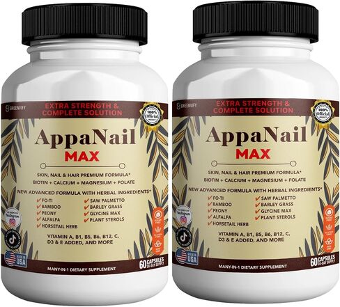مكمل غذائي للشعر والبشرة والأظافر من AppaNail MAX، 60 كبسولة، مع البيوتين 5000 ميكروجرام، والفيتامينات والمعادن ومركب الأعشاب (2) in Kuwait