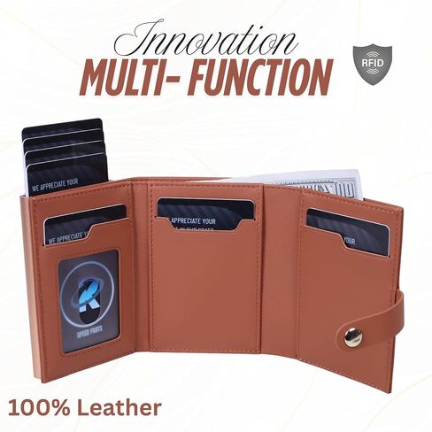 Pop Up Wallet for Women, RFID Blocking Slim Genuine Leather Card Holder with Toggle Ejector, Minimalist Front Pocket Wallet, Ideal Gift for Mom, Wife, Christmas, Birthday in Saudi Arabia