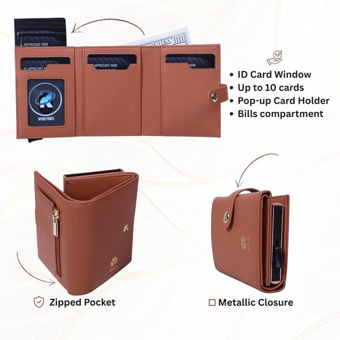 Pop Up Wallet for Women, RFID Blocking Slim Genuine Leather Card Holder with Toggle Ejector, Minimalist Front Pocket Wallet, Ideal Gift for Mom, Wife, Christmas, Birthday in Saudi Arabia
