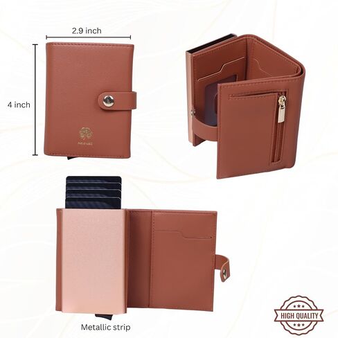 Pop Up Wallet for Women, RFID Blocking Slim Genuine Leather Card Holder with Toggle Ejector, Minimalist Front Pocket Wallet, Ideal Gift for Mom, Wife, Christmas, Birthday in Saudi Arabia