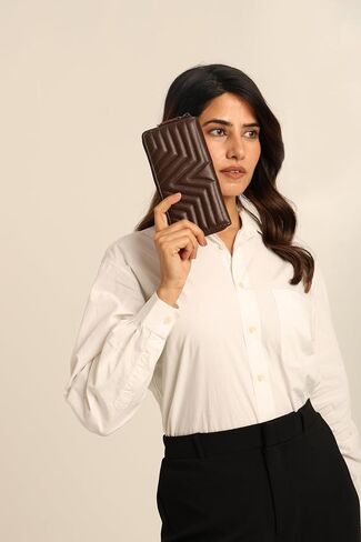 VANSI محفظة نسائية من الجلد الطبيعي ذات سعة كبيرة وحامل بطاقات RFID مع جيب للعملات المعدنية بسحاب (بحري) in Kuwait