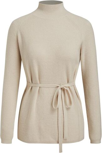 CIDER Women's Mock Neck Sweater with Tie Waist Elegant Long Sleeve Casual Knit Top in Saudi Arabia