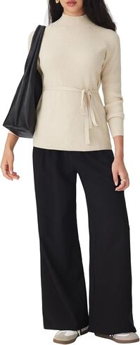 CIDER Women's Mock Neck Sweater with Tie Waist Elegant Long Sleeve Casual Knit Top in Saudi Arabia