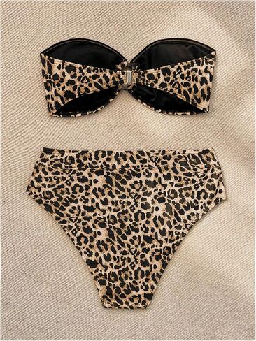 GORGLITTER Women's Cheetah Leopard Print Bikini Set Strapless Bandeau High Waisted Swimsuit in Saudi Arabia
