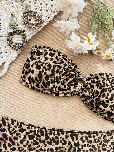 GORGLITTER Women's Cheetah Leopard Print Bikini Set Strapless Bandeau High Waisted Swimsuit in Saudi Arabia