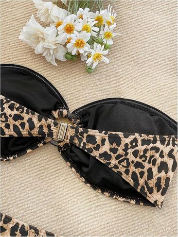 GORGLITTER Women's Cheetah Leopard Print Bikini Set Strapless Bandeau High Waisted Swimsuit in Saudi Arabia