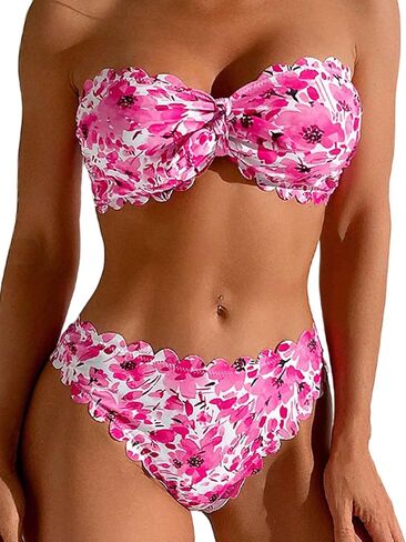 Women's Two Piece Strapless Tube Top Mid Waist Bottom Bikini Set Sexy Bathing Swimsuits in Saudi Arabia