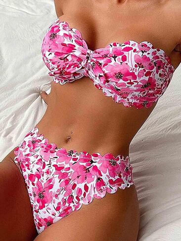 Women's Two Piece Strapless Tube Top Mid Waist Bottom Bikini Set Sexy Bathing Swimsuits in Saudi Arabia