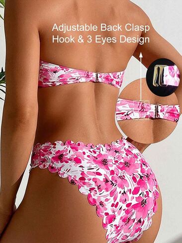 Women's Two Piece Strapless Tube Top Mid Waist Bottom Bikini Set Sexy Bathing Swimsuits in Saudi Arabia