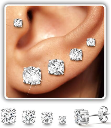 4 Pairs Stud Earrings Set, Hypoallergenic Cubic Zirconia 316L Earrings Stainless Steel CZ Earrings 3-4-5-6mm for Women for Men in Saudi Arabia