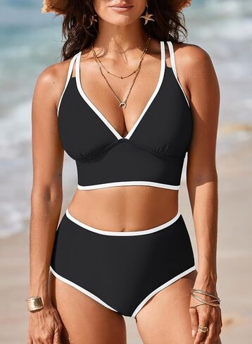 Athletic Two Piece Bikini Set for Women Sexy Colorbolck Bikini Top Bottom Summer Beach Outfits in Saudi Arabia