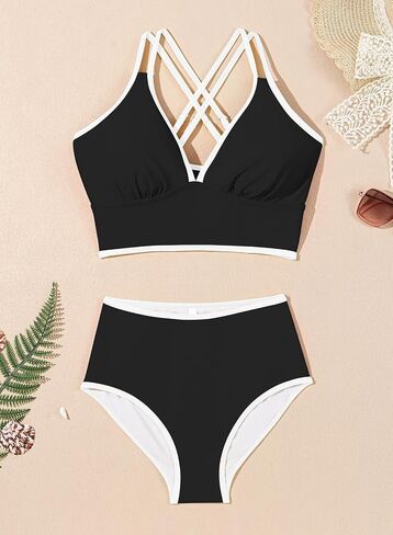Athletic Two Piece Bikini Set for Women Sexy Colorbolck Bikini Top Bottom Summer Beach Outfits in Saudi Arabia