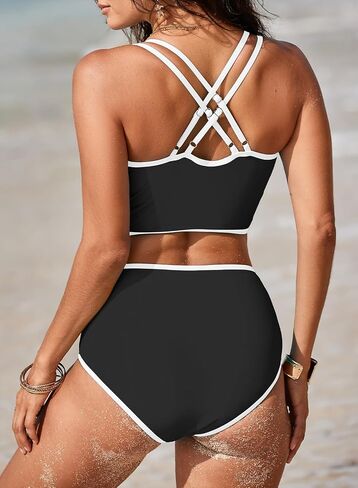Athletic Two Piece Bikini Set for Women Sexy Colorbolck Bikini Top Bottom Summer Beach Outfits in Saudi Arabia