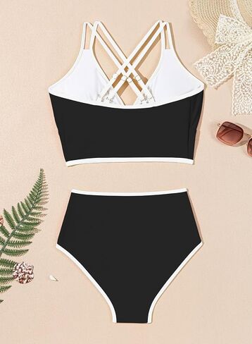 Athletic Two Piece Bikini Set for Women Sexy Colorbolck Bikini Top Bottom Summer Beach Outfits in Saudi Arabia