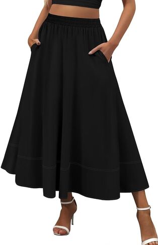 Womens Flowy Maxi Skirt High Waisted Long Skirts for Women with Pockets in Saudi Arabia