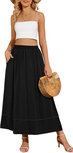 Womens Flowy Maxi Skirt High Waisted Long Skirts for Women with Pockets in Saudi Arabia