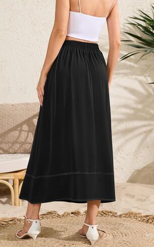 Womens Flowy Maxi Skirt High Waisted Long Skirts for Women with Pockets in Saudi Arabia