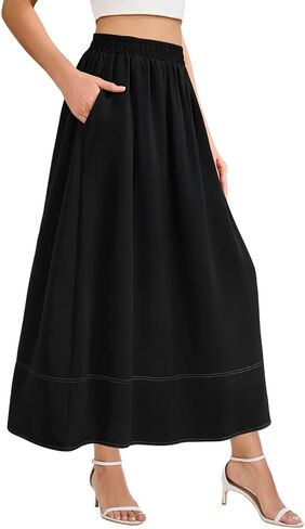Womens Flowy Maxi Skirt High Waisted Long Skirts for Women with Pockets in Saudi Arabia